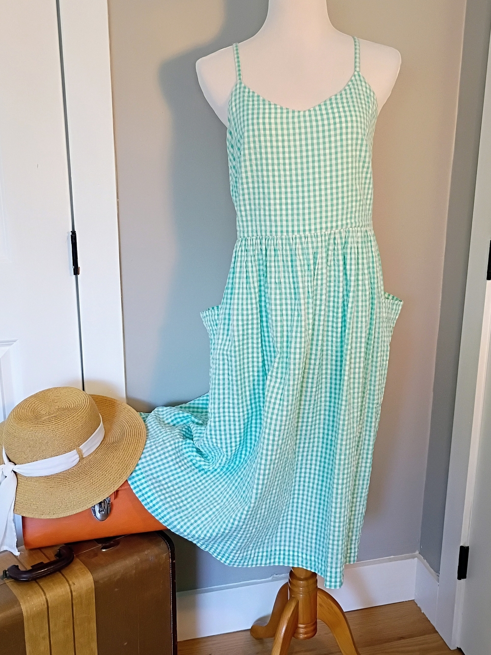 Emily And Fin Mint Gingham Midi Dress Size Large